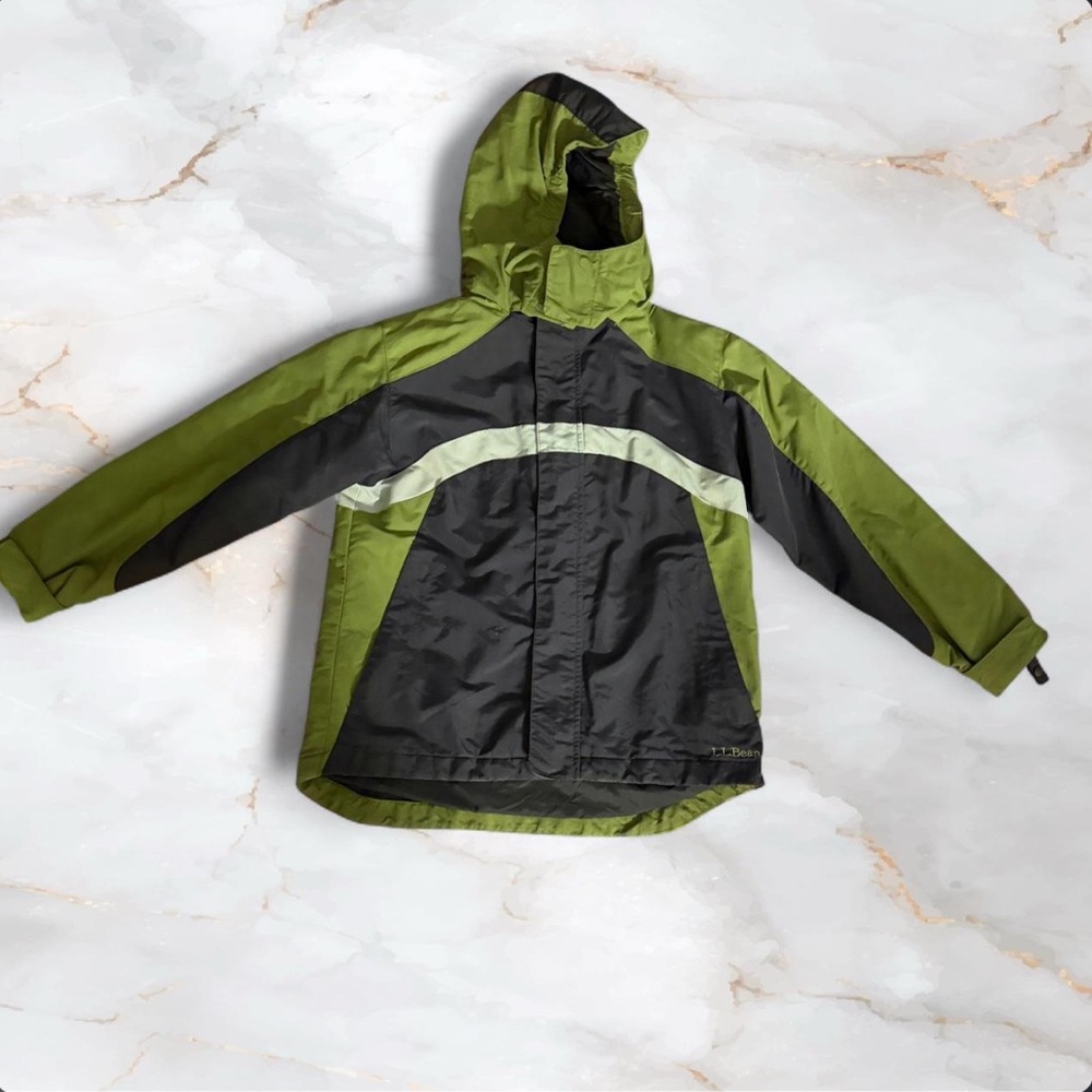L.L. Bean Olive Green and Black Kids Hooded Raincoat